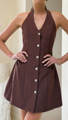 Maia Halter Neck Mini Dress - Brown