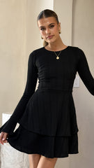Dasha Long Sleeve Knit Mini Dress - Black