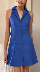 Trixie Button Down Mini Dress - Blue