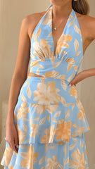 Louka Layered Maxi Dress - Blue/Yellow Floral