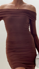 Isadora Off Shoulder Mini Dress - Chocolate