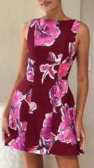 Rafiki Mini Dress - Wine/Pink Floral