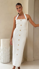 Tierra Button Midi Dress - White