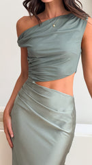 Ruby Asymmetrical Maxi Dress - Sage