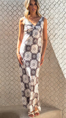 Zeno Maxi Dress - Brown/White Print