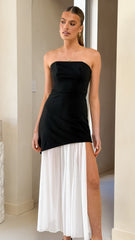 Fenella Asymmetrical Maxi Dress - Black / White