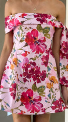 Halen Off Shoulder Mini Dress - Pink Floral