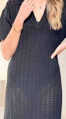 Tiffy Crochet Short Sleeve Maxi Dress - Black
