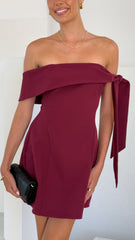 Halen Off Shoulder Mini Dress - Wine