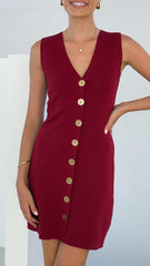 Mikki Button Up Mini Dress - Wine