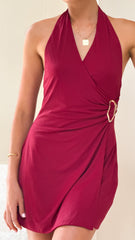 Brigitte Halter Mini Dress- Red