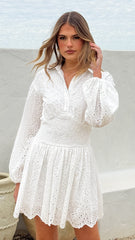 Brittney Long Sleeve Mini Dress - White