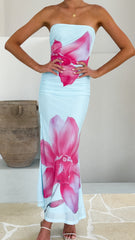 Brittani Strapless Maxi Dress - Blue/Pink