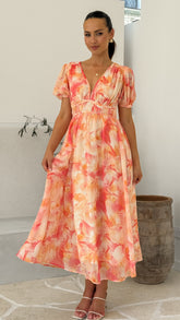 Talma Maxi Dress - Orange Floral