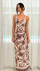 Briana Halter Maxi Dress - Chocolate Floral