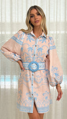Xander Long Sleeve Mini Dress - Blue