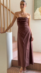 Bolivia Strapless Midi Dress - Chocolate