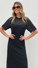 Saisha Crochet Maxi Dress - Black