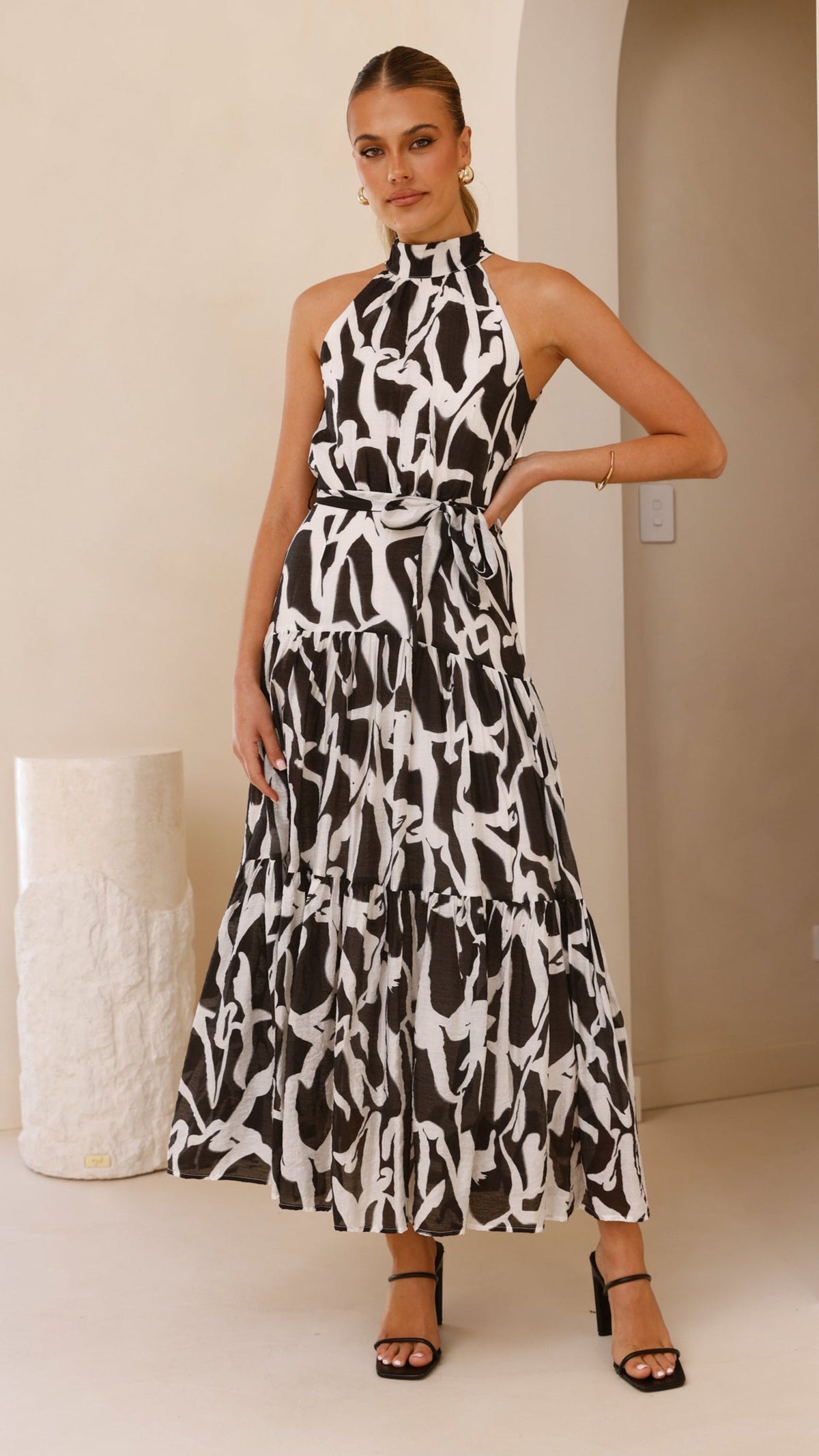 River Halter Midi Dress - Black/White