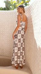 Zeno Maxi Dress - Brown/White Print