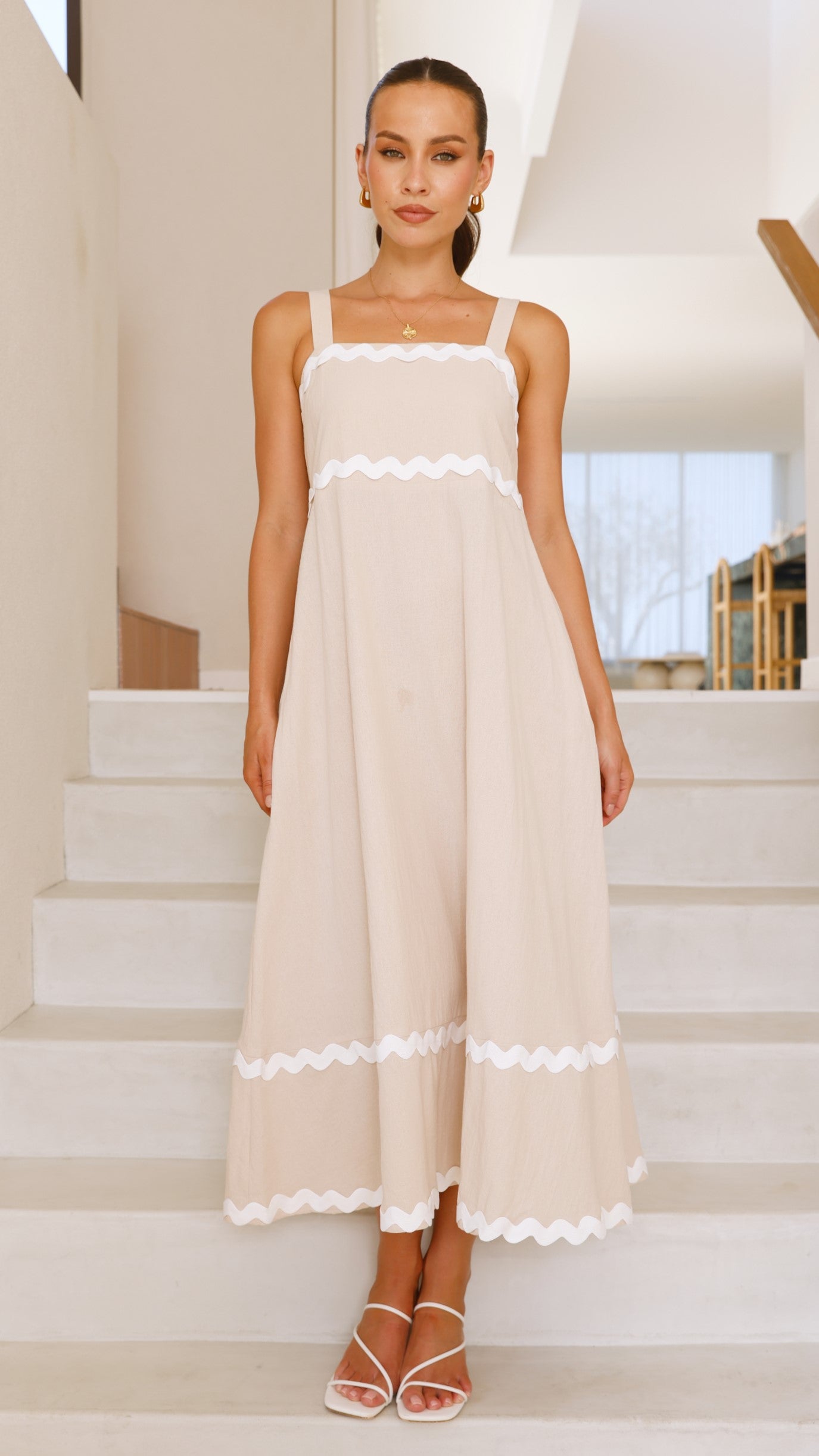 Raelynn Mid Dress - Beige/White