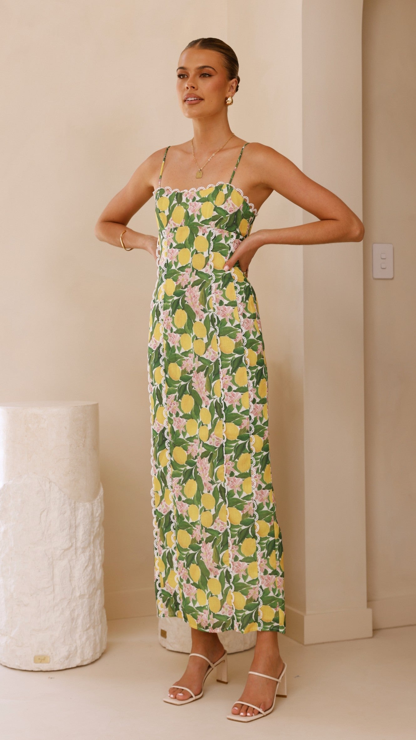 Carlia Midi Dress - Lemon Print