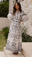 Xander Long Sleeve Maxi Dress - Black/White