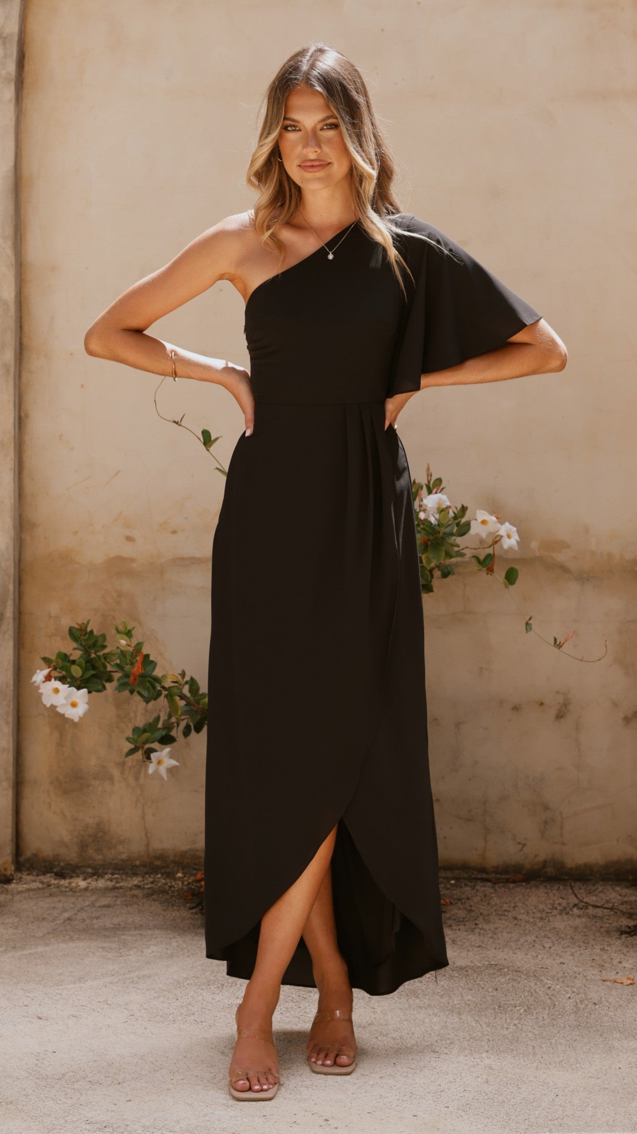 Emma One Sleeve Maxi Dress - Black