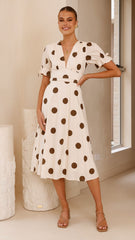 Alondra Midi Dress - White/Camel