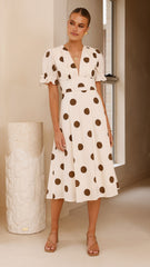 Alondra Midi Dress - White/Camel