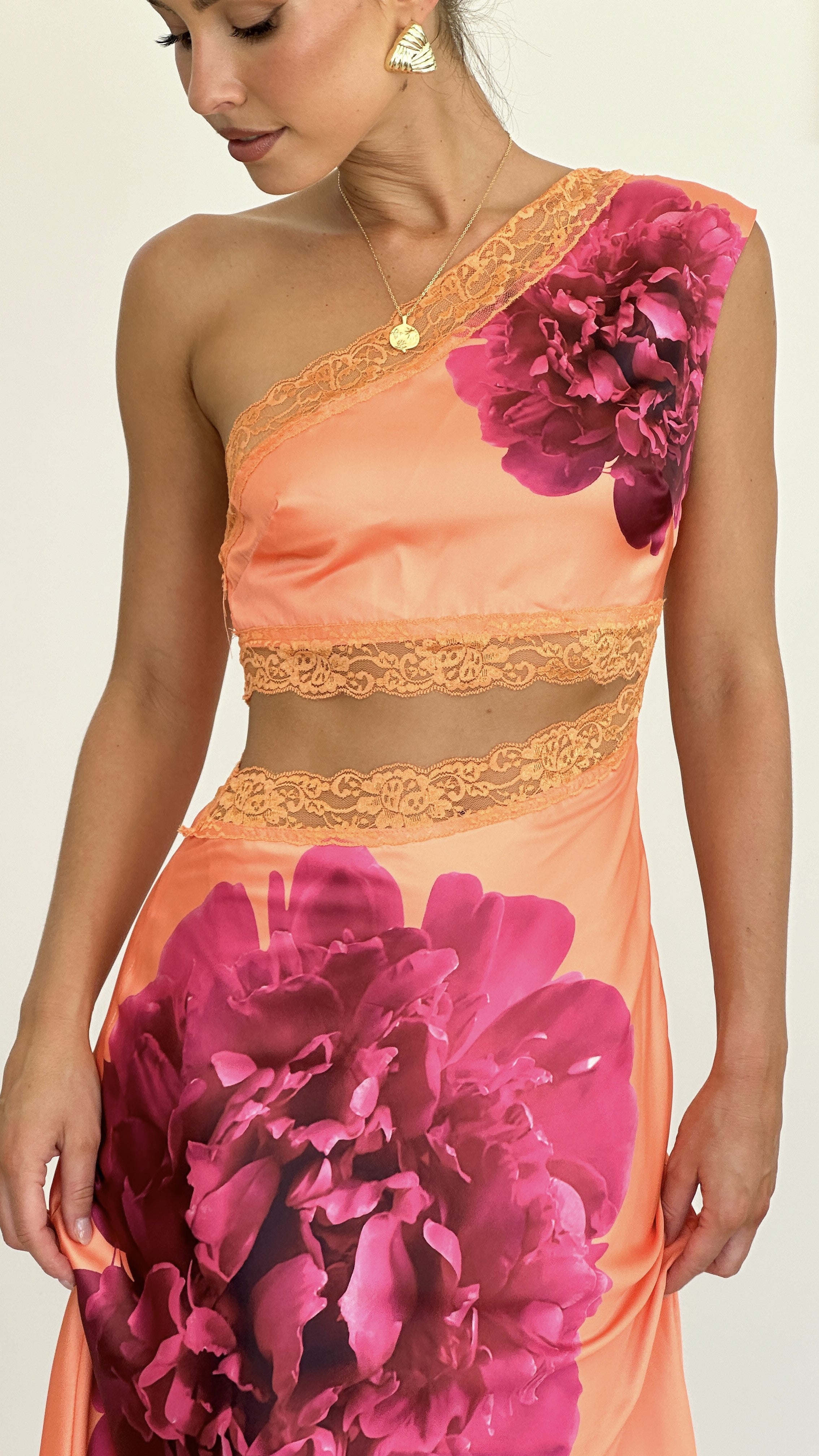 Emily One Shoulder Maxi Dress - Orange / Pink